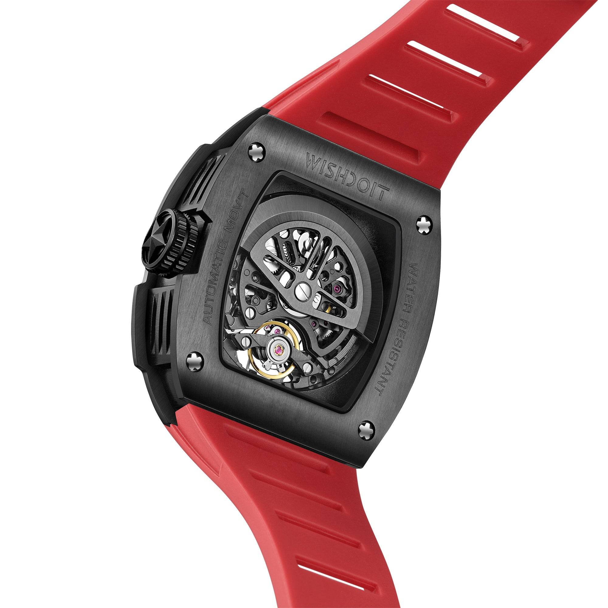 Best Mens Mechanical Watch-Pioneer Automatic Black Red Watch| Wishdoit
