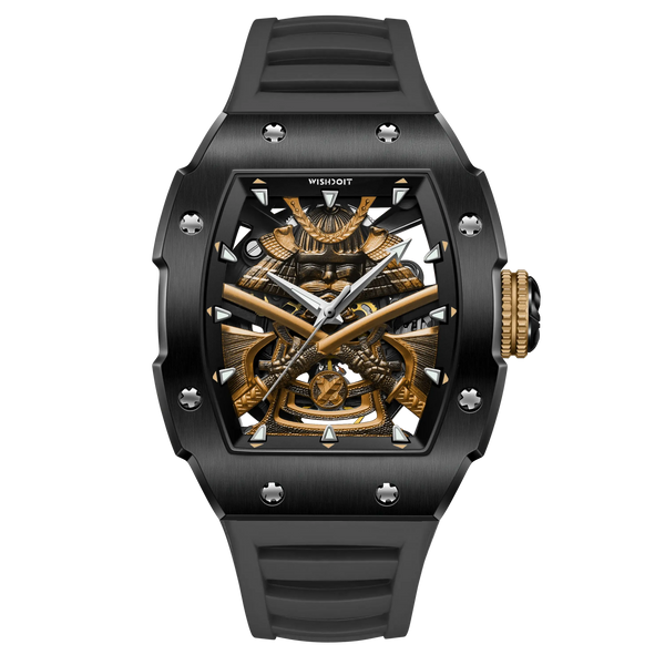 Wishdoit Watches Tonneau Luxury Mechanical Limited Armor Watch | Fluorine Rubber Watch Strap|Black,WSD9912-E:EC