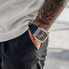 Wishdoit Watches Tonneau Affordable Best Mens Mechanical Full Speed Watch | Fluorine Rubber Watch Strap|Silvery (Blue Strap)