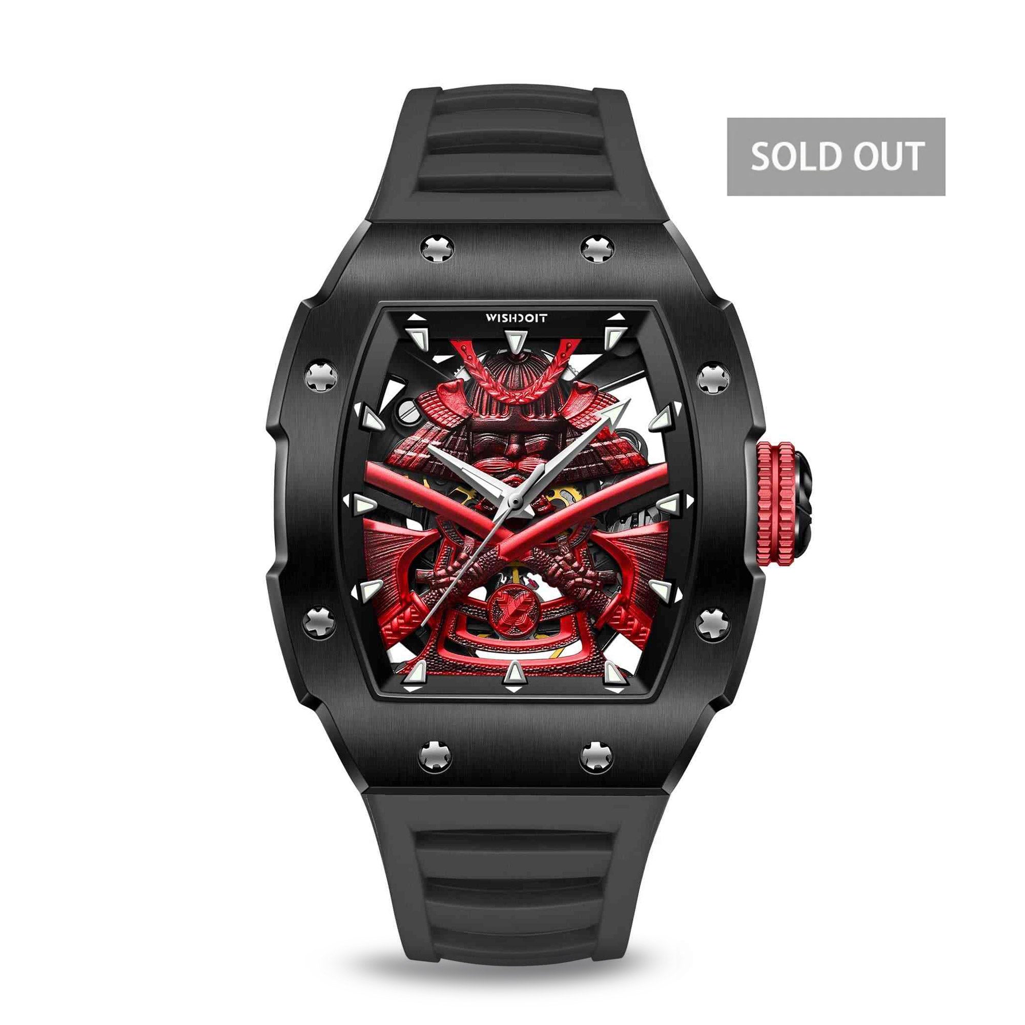 Wishdoit Watches Tonneau Luxury Automatic Mechanical Limited armor Watch | Fluorine Rubber Watch Strap|Black