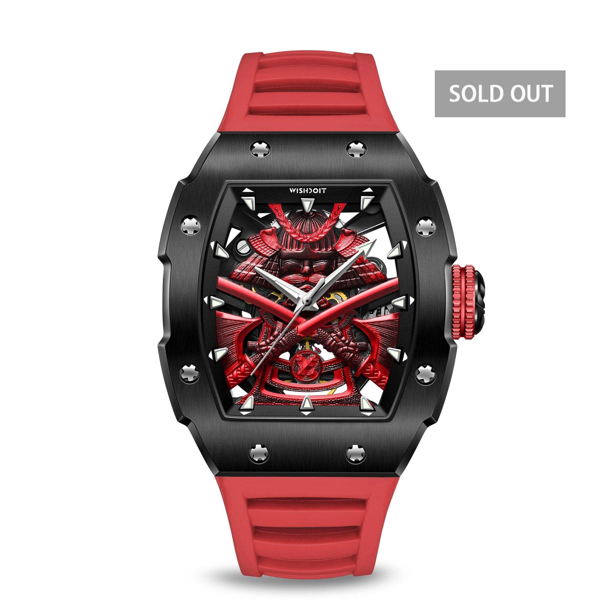 Wishdoit Watches Tonneau Luxury Automatic Mechanical Armor Watch | Fluorine Rubber Watch Strap|Silvery(Black Strap)