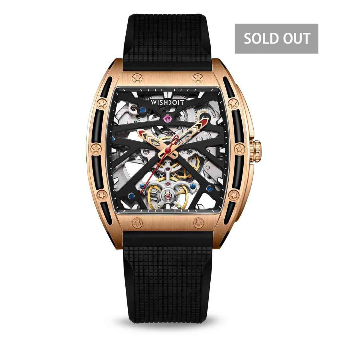 Wishdoit Watches Pirate Series Wine Barrel Shaped Luxury Automatic Mechanical Watch Men's skeleton Watch Fluororubber Strap Timepiece