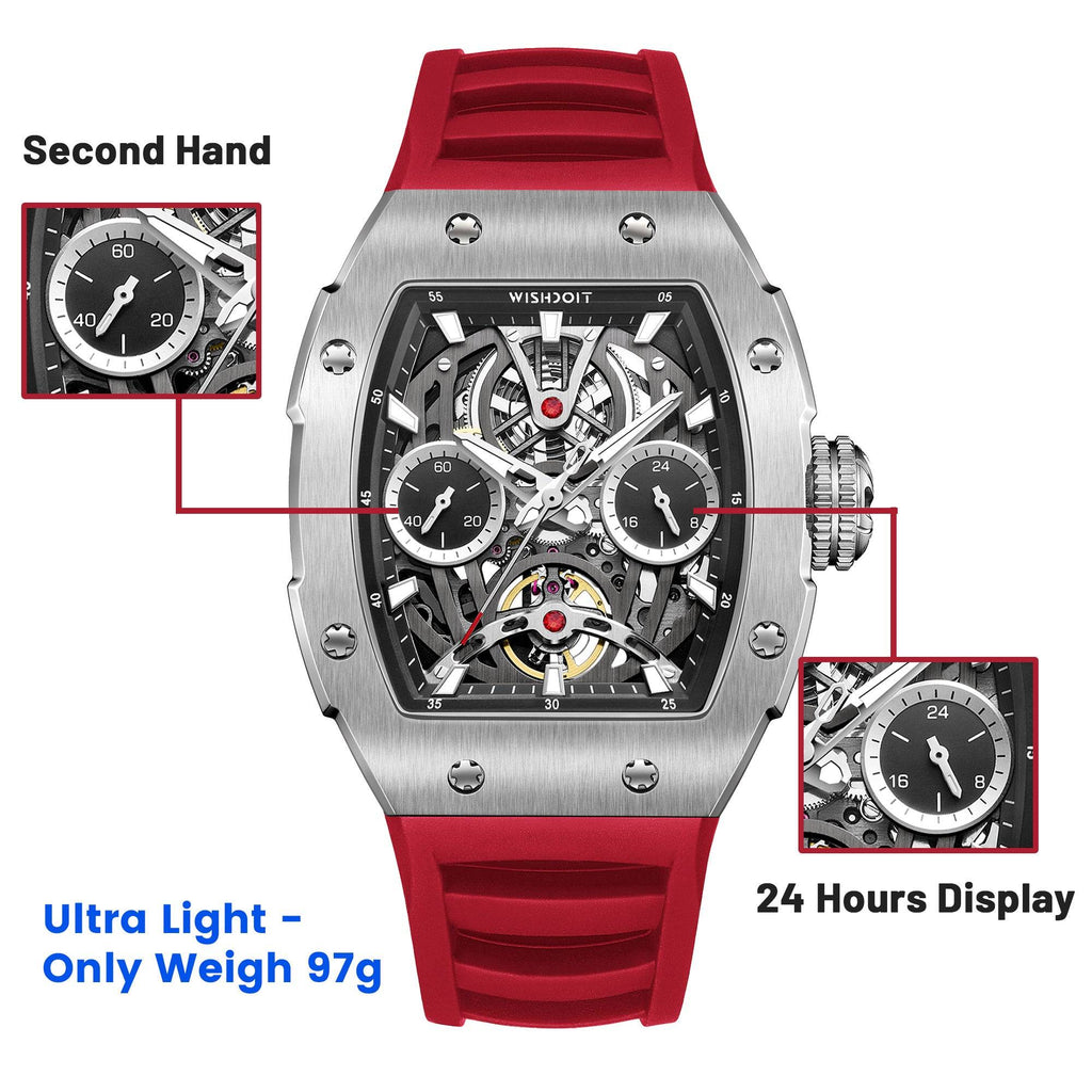 Best Mens Mechanical Watch Pioneer Automatic Silver Red Watch | Wishdoit