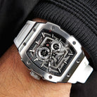 Wishdoit Watches Tonneau Affordable Best Mens Mechanical Full Speed Watch | Fluorine Rubber Watch Strap|Black (Red Strap)