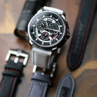 Wishdoit Watches Tonneau Affordable Best Mens Chronograph Racing | GT40 Chrono-Silvery Watch (White Strap)