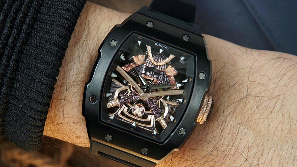 Wishdoit Watches Tonneau Affordable Best Mens Mechanical Armor Watch | Fluorine Rubber Watch Strap|Black 