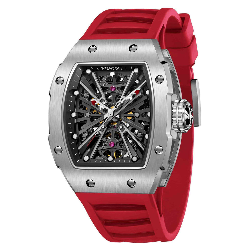 The X-series Tonneau Mechanical Watches For Men - Silvery Red | Wishdoit Watches