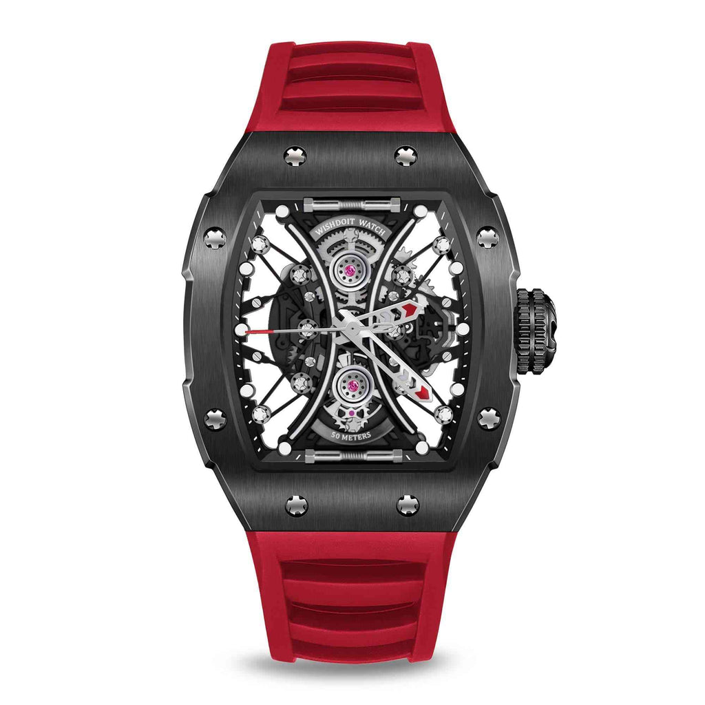 Buy Quartz Sports Skeleton Black Red Watch on Wishdoit Watches
