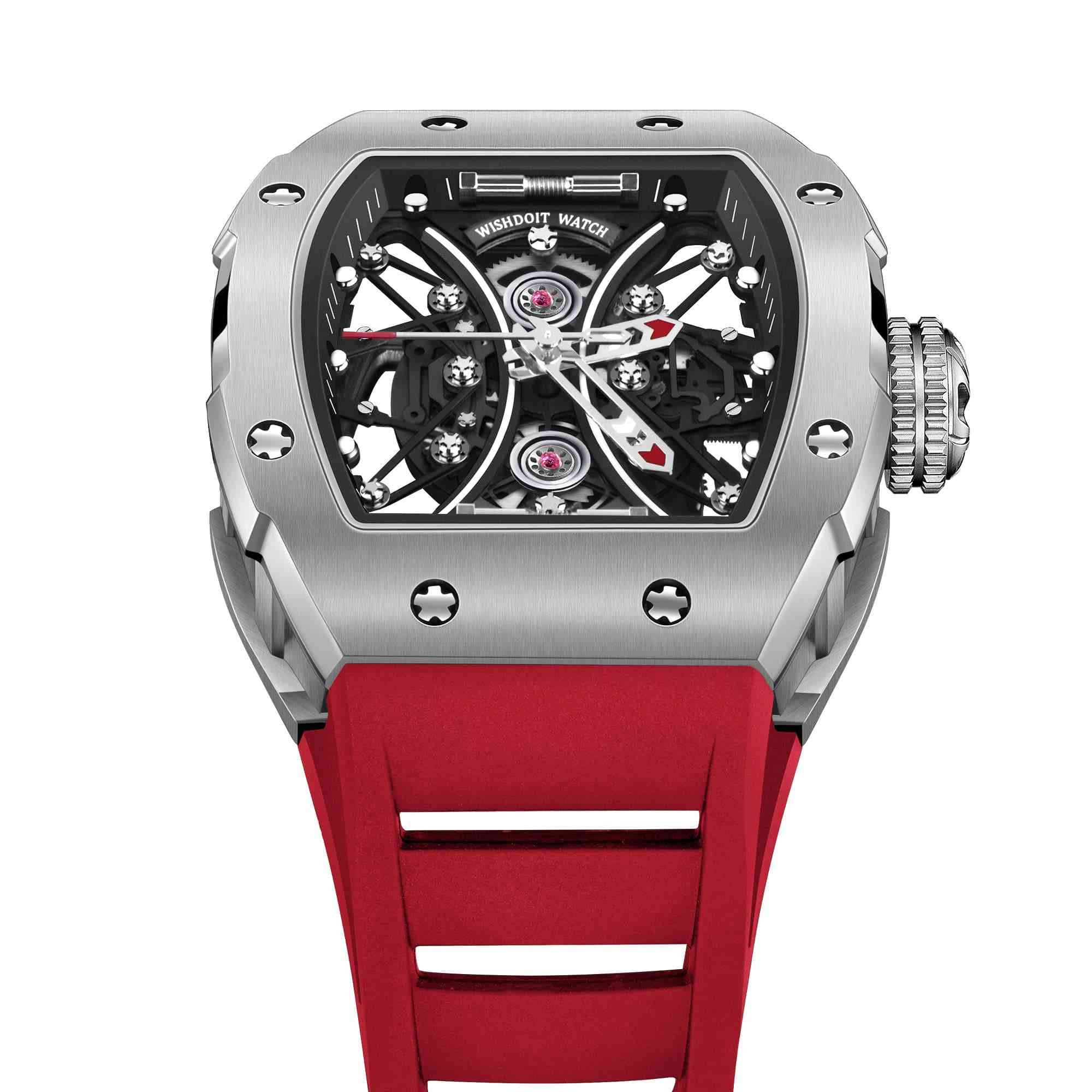 Skeleton | Hourglass-Silvery Watch (Red Strap) Wishdoit Watches