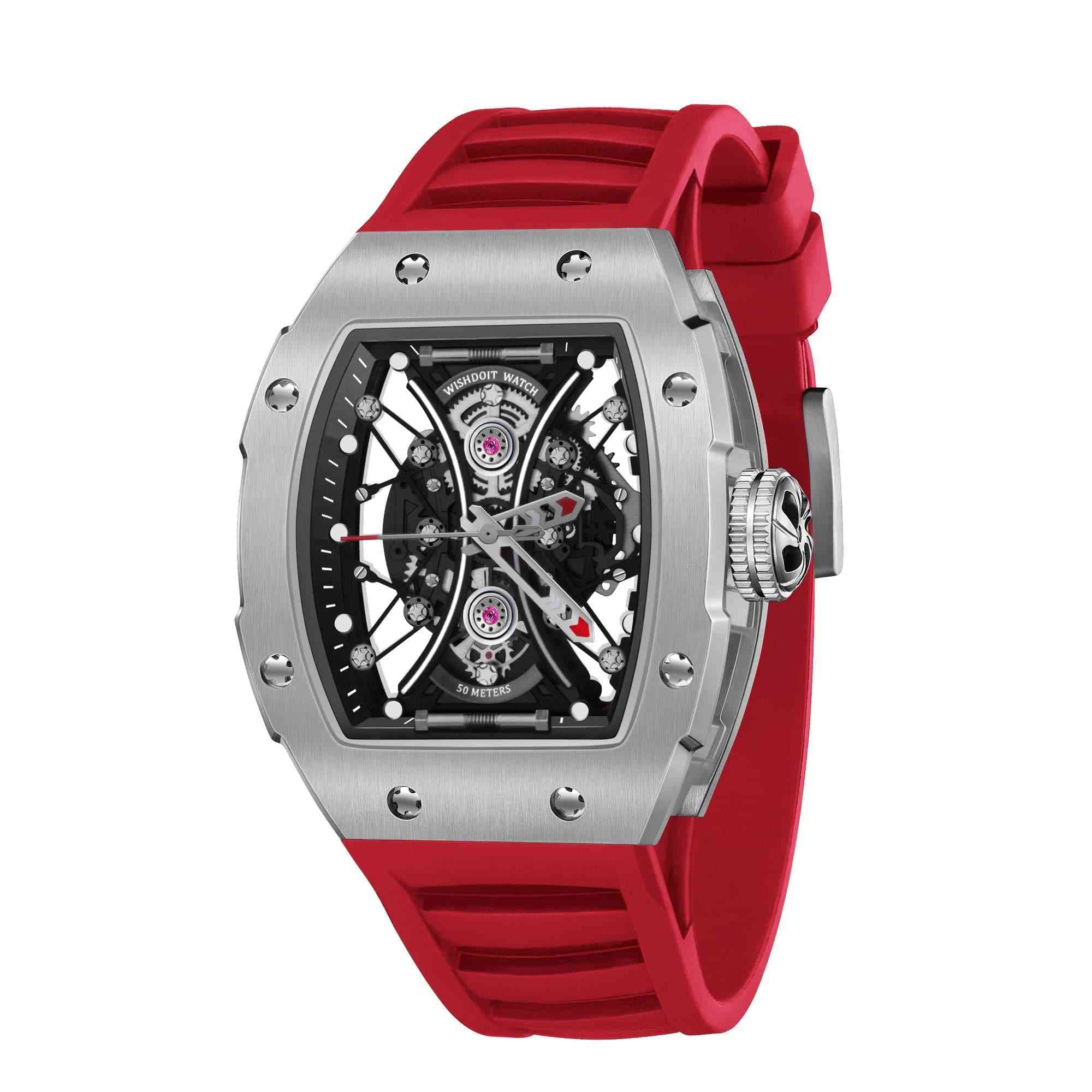 Skeleton | Hourglass-Silvery Watch (Red Strap) Wishdoit Watches