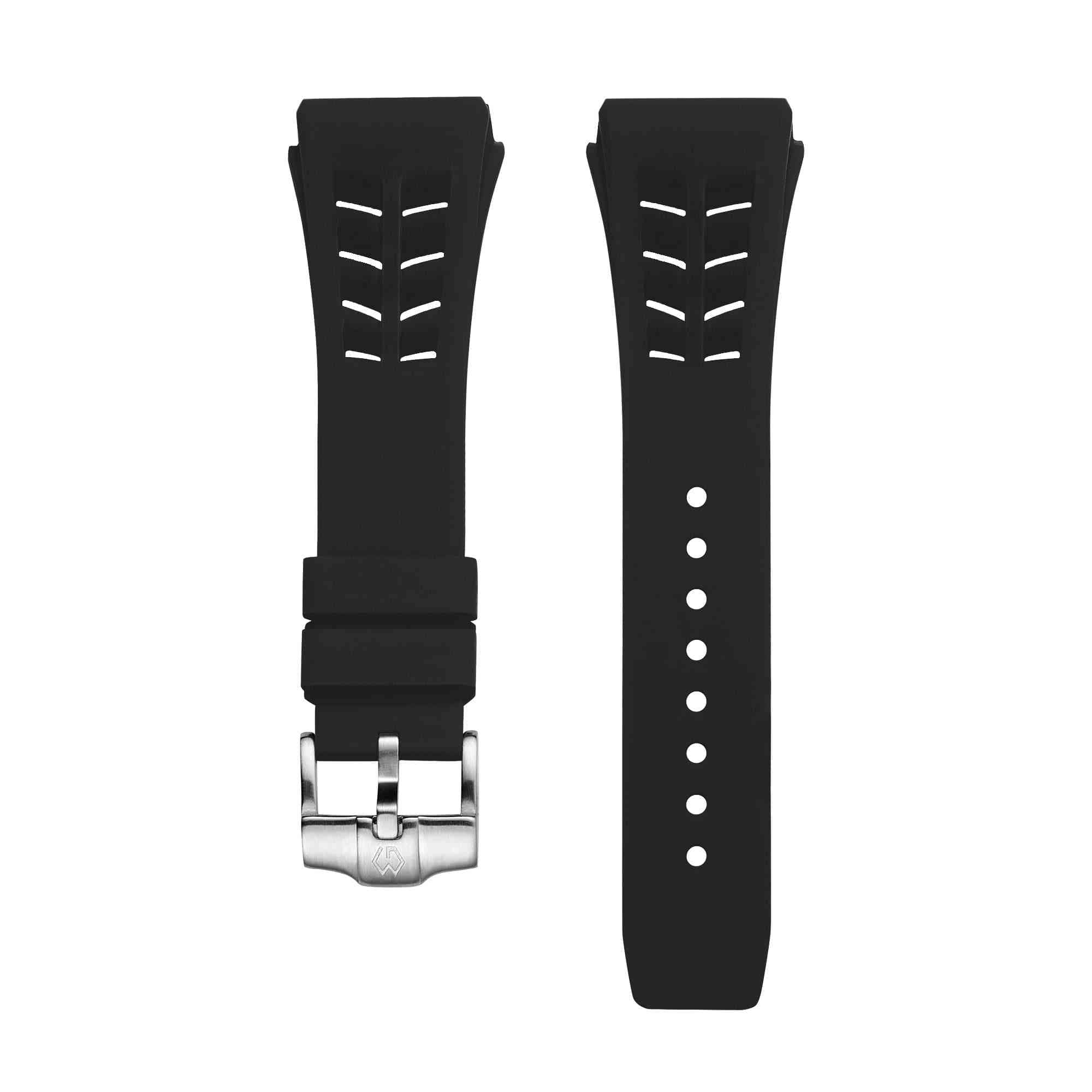 Fluoro rubber Watch Strap For Men Black 25mm | Wishdoit Watches