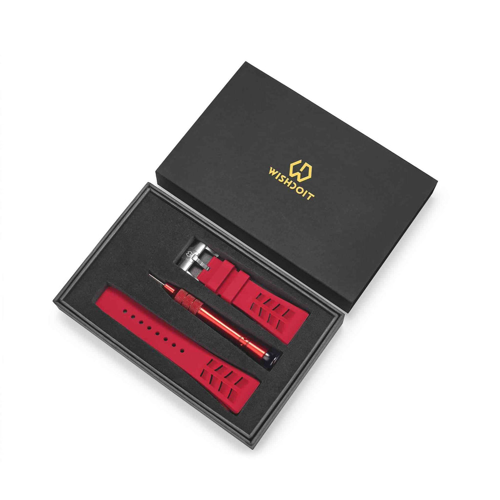 Fluoro rubber Watch Strap For Men Red 25mm | Wishdoit Watches