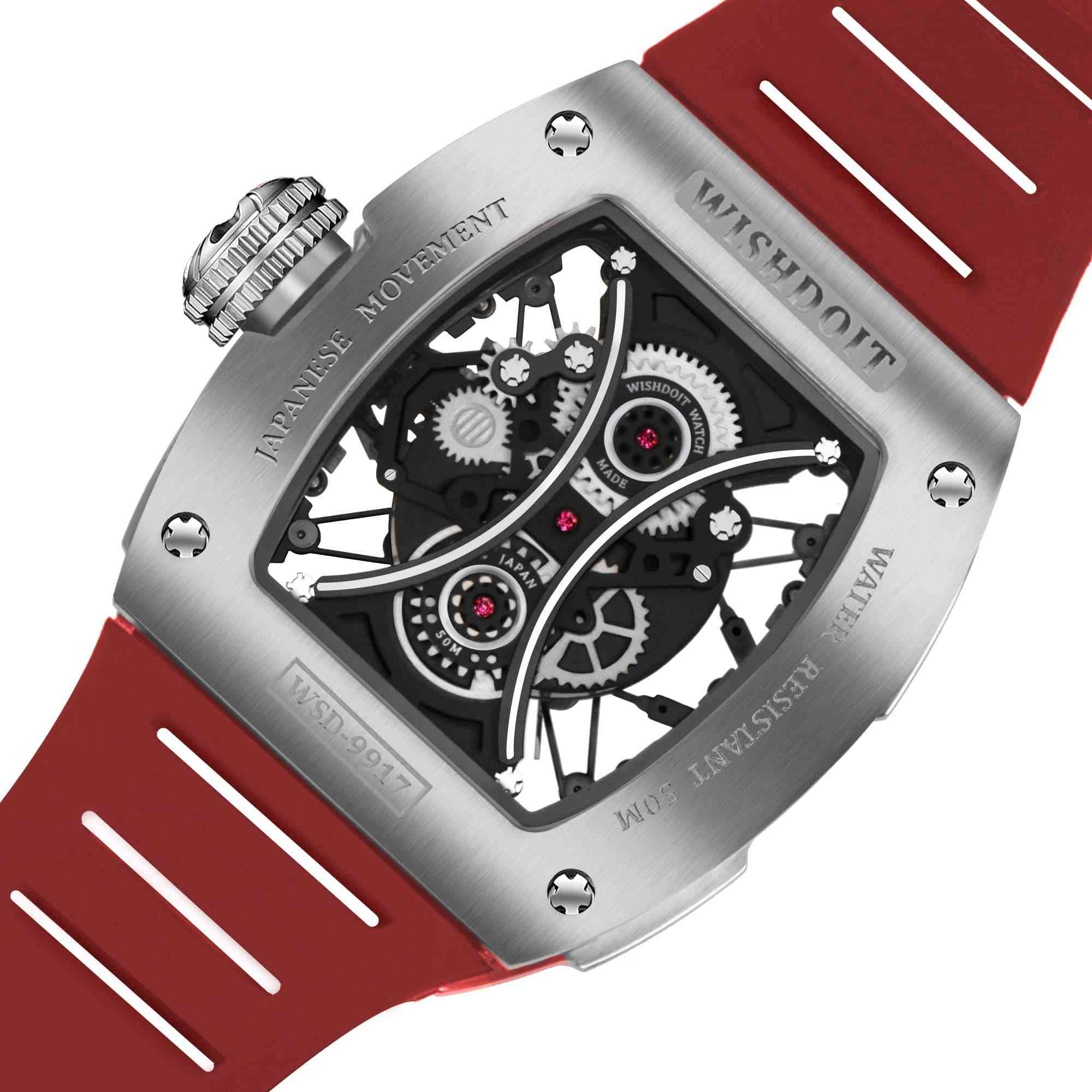 Skeleton | Hourglass-Silvery Watch (Red Strap) Wishdoit Watches